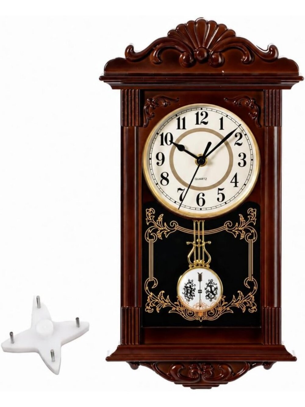 Vintage Grandfather-Style Wall Clock, Battery-Operated Home Decor, Brown